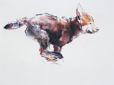 Filhote de lobo em execução (carvão vegetal e conte no papel) de Mark Adlington