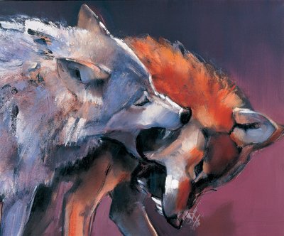Dois lobos óleo sobre tela detalhe de 275280 de Mark Adlington