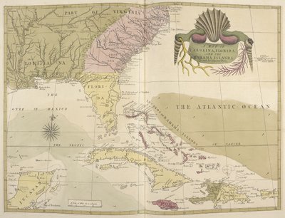Um Mapa da Carolina, Flórida e das Ilhas Bahamas de Mark Catesby