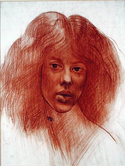 Cabeça de uma menina (giz vermelho sobre papel) de Mark Gertler