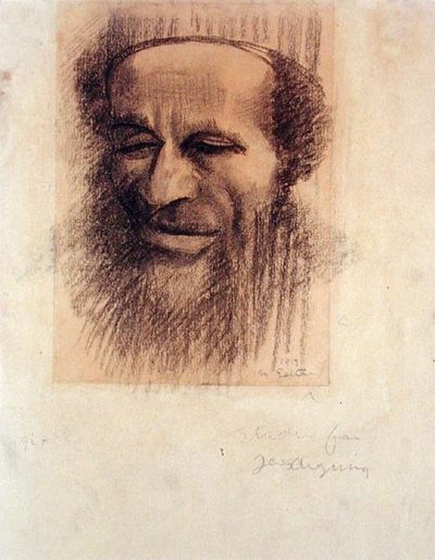 Cabeça de um Rabino, c.1910 (giz sobre papel de palha) de Mark Gertler