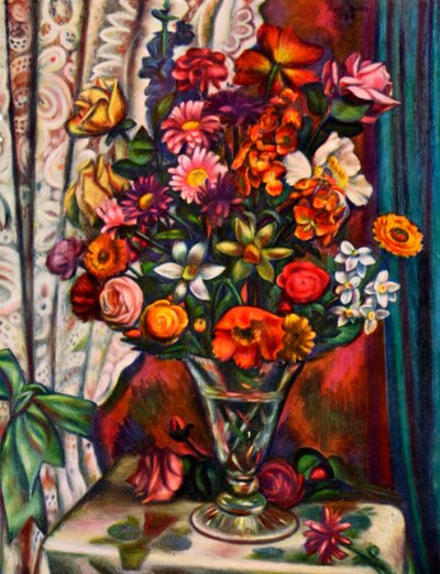 Ainda vida de flores em um vaso de prata, 1930. de Mark Gertler