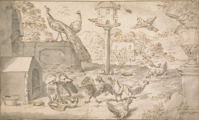 Paisagem com pássaros e cão de Marmaduke Cradock