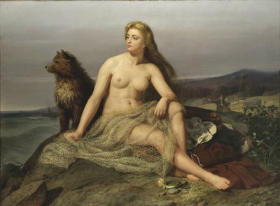 Kraka (Aslaug, Aslog), de Winge, Marten Eskil (1825-1896). Óleo sobre tela de Mårten Eskil Winge