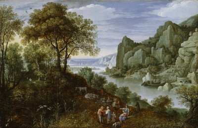 Paisagem do rio com mineração, 1620-29 de Marten Ryckaert