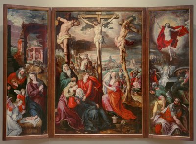 Crucificação - Nascimento de Cristo - Ressurreição de Cristo de Marten de Vos