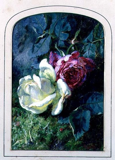 Rosas e uma joaninha em um banco mussy (quadro) de Martha Darley Mutrie
