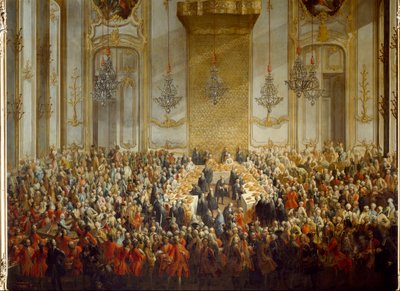 Banquete oficial organizado para o casamento da Princesa Isabel de Parma com o Imperador José II, em 10/06/1760. Detalhe (pintura) de Martin (and studio) Mytens or Meytens