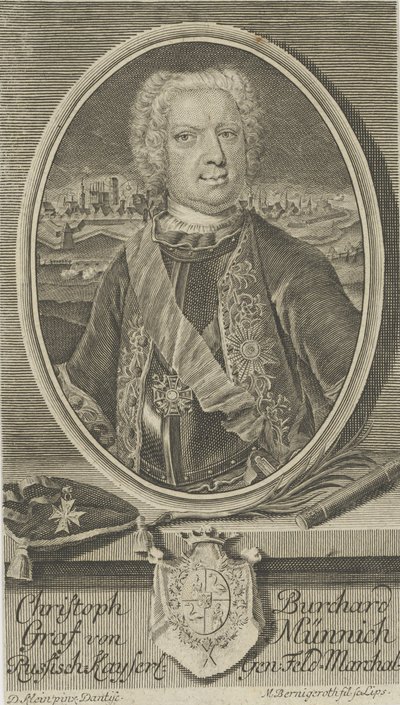 Retrato do conde Burkhard Christoph von Münnich 1683-1767, ca 1730. de Martin Bernigeroth