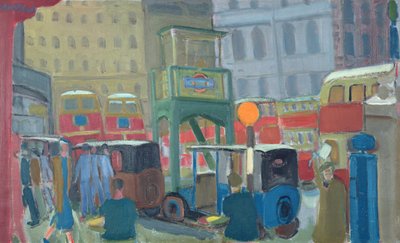 Autocarros na estação de Victoria, Londres (óleo sobre tela) de Martin Bloch