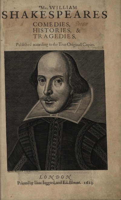 Página de título do primeiro fólio de Shakespeare, 1623 de Martin Droeshout