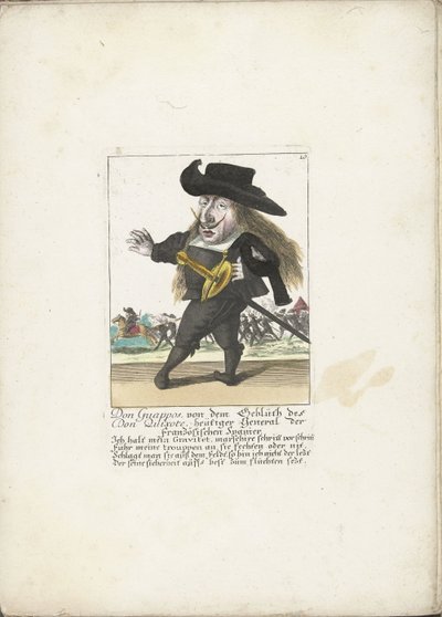 De Spaanse dwerg Don Guappos, ca. 1710
Dom Guappos, do sangue de Dom Quixote, actual General dos Franceses Espanhóis (título sobre o objecto)
Il Callotto resurcitato oder Neu eingerichtes Zwerchen Cabinet (título da série) de Martin Engelbrecht (attributed to)