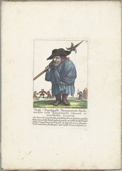 O dwerg Blassl Broatgosch, por volta de 1710 Blassl Broatgosch Jurassic Night Watchman e Rumorwachs Adjunct, em função real (título no objeto) Il Callotto resurcitato ou Armário Pequeno Recém Mobilado (título da série) de Martin Engelbrecht (attributed to)