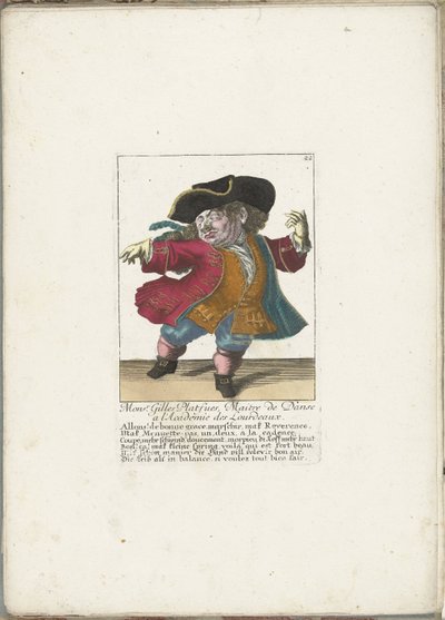 O anão Gilles Platfues como mestre de dança francês, ca. 1710 Gerente Gilles Platfues, Master of Dance na Academie des Lourdeaux (título no objeto) Il Callotto resurcitato ou recém-nomeado Zwerchen Cabinet (título da série) de Martin Engelbrecht (attributed to)