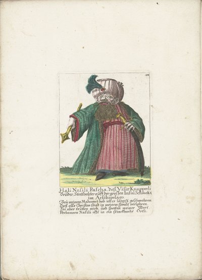 O Anão Hali Nasili Pasha, ca. 1710
Hali Nasili Pascha, deß Visir Knupperli Bruder, Statthalter auff der grossen Insul Schmeks im Arschipelago (título sobre o objecto)
Il Callotto resurcitato oder Neu eingerichtes Zwerchen Cabinet (título da série) de Martin Engelbrecht (attributed to)
