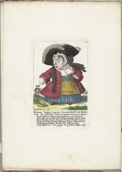 De dwerg Madame Sophia Luxuria, ca. 1710
Madame Sophia Luxuria, Lavadeira Corporal do General Staab da empresa Granatir Capitana (título sobre o objecto)
Il Callotto resurcitato oder Neu eingerichtes Zwerchen Cabinet (título da série) de Martin Engelbrecht (attributed to)