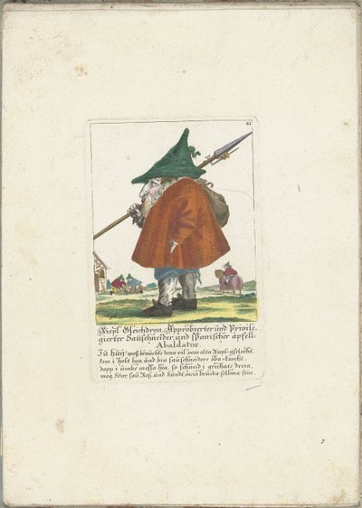 O dwerg Riepl Gleichdron, cerca de 1710 Riepl Gleichdron, cortador de salsicha licenciado e privilegiado e espanhol Apple Abaldator (título no objeto) Il Callotto resurcitato ou Armário Pequeno Recém Mobilado (título da série) de Martin Engelbrecht (attributed to)