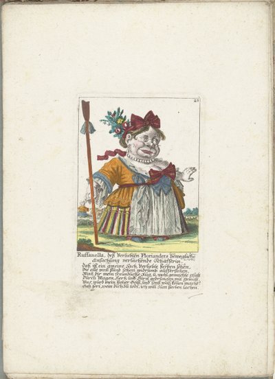 De dwerg Ruffanella como pastora, cerca de 1710 Ruffanella, pastora rindo do pedido comovente de Ploriander (título no objeto) Il Callotto resurcitato ou Armário Pequeno Recém Mobilado (título da série) de Martin Engelbrecht (attributed to)