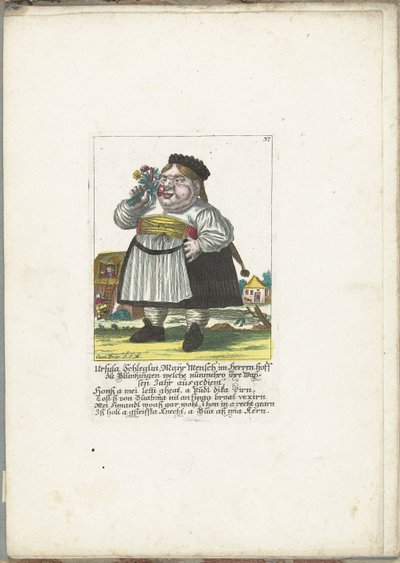 A dwerg Ursula Schleglin, cerca de 1710 Ursula Schleglin, Maijr Mensch im Herren hoff zu Bluntzingen, que agora cumpriu seu meio ano (título no objeto) Il Callotto resurcitato ou Armário Pequeno Recém Mobilado (título da série) de Martin Engelbrecht (attributed to)