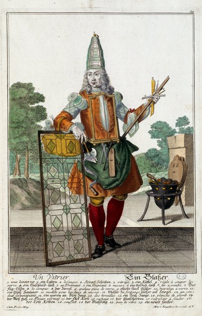 Um vidraceiro. Gravura de Martin Engelbrecht de Martin Engelbrecht