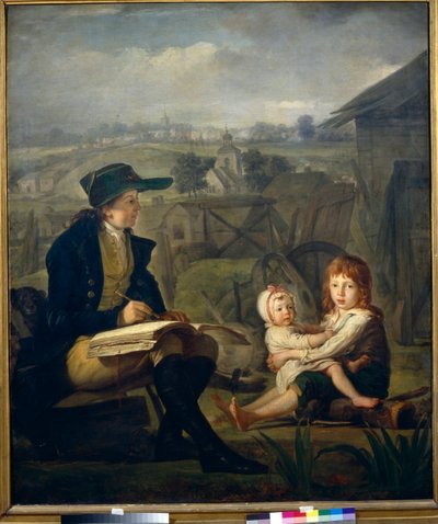 Werther dessine des enfants, illustration du roman ""As Dores do Jovem Werther"" (Les Souffrances du jeune Werther) de Johann Wolfgang von Goethe (1749-1832) - Werther desenhando crianças - Óleo sobre tela de Martin Ferdinand Quadal (1736-1808) ) de Martin Ferdinand Quadal