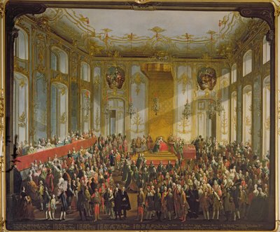 Imperatriz Maria Teresa na Investidura da Ordem de Santo Estêvão, 1764 (para detalhes ver 66581) de Martin II Mytens or Meytens