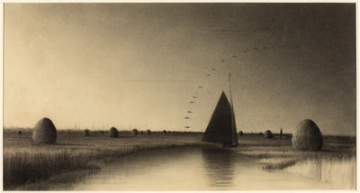 Veleiro e montes de feno em Newbury Marsh de Martin Johnson Heade