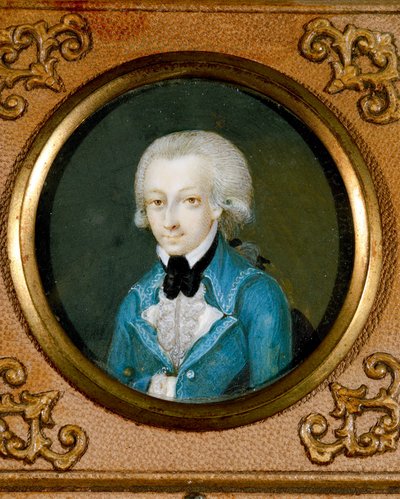 Áustria, Retrato do compositor austríaco Wolfgang Amadeus Mozart (1756 - 1791), c. 1773 (miniatura sobre marfim) de Martin Knoller