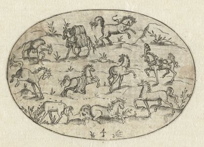 Oval com oito cavalos e dois burros Nev Thier Bvechlein (título da série) de Martin Pleginck