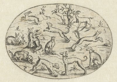 Oval com cães, cabras e coelhos Nev Thier Bvechlein (título da série) de Martin Pleginck