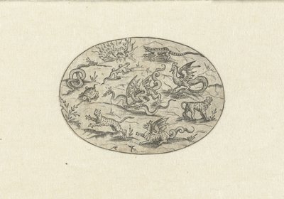 Oval com répteis, felinos e criaturas fantásticas Nev Thier Bvechlein (título da série) de Martin Pleginck