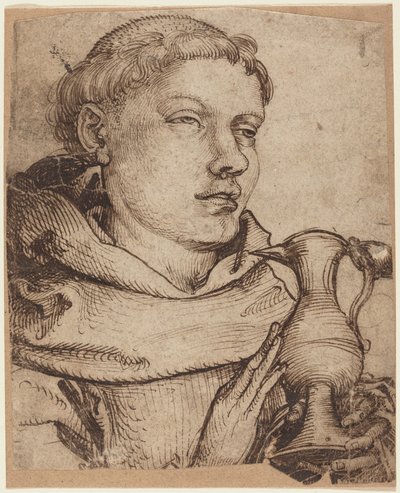 Busto de um monge ajudando na comunhão de Martin Schongauer