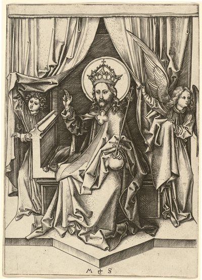 Cristo entronizado, com dois anjos de Martin Schongauer