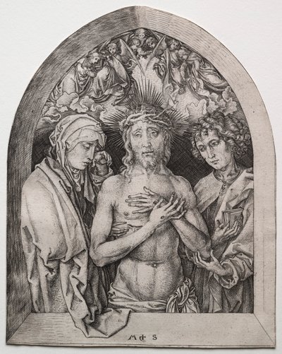 Cristo como o Homem das Dores entre a Virgem e São João de Martin Schongauer