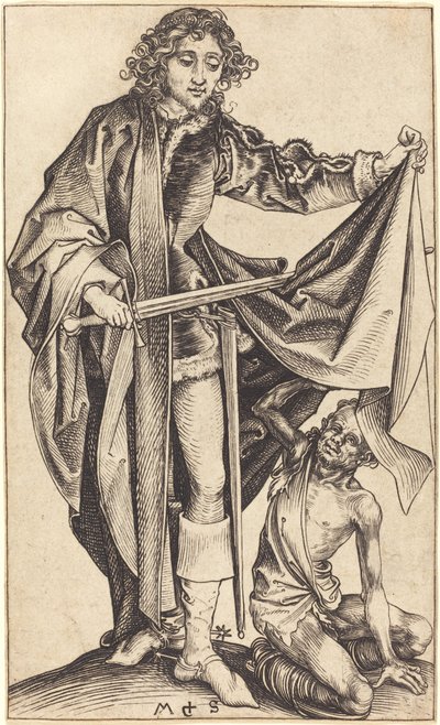 São Martinho dividindo seu manto de Martin Schongauer