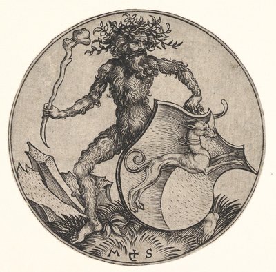 Escudo com Galgo Realizado por Homem Selvagem, ca. 1435-1491. de Martin Schongauer