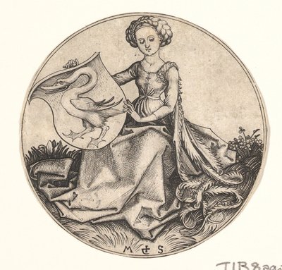 Blindagem com Cisne de Mulher, ca. 1435-1491. de Martin Schongauer