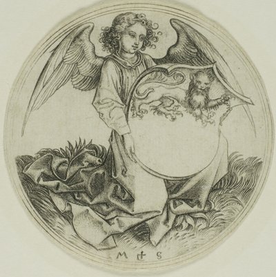 Escudo com um leão, segurado por um anjo de Martin Schongauer