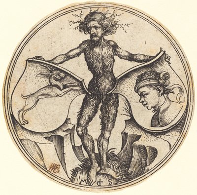 Escudos com cabeça de coelho e mouro, em posse do homem selvagem de Martin Schongauer