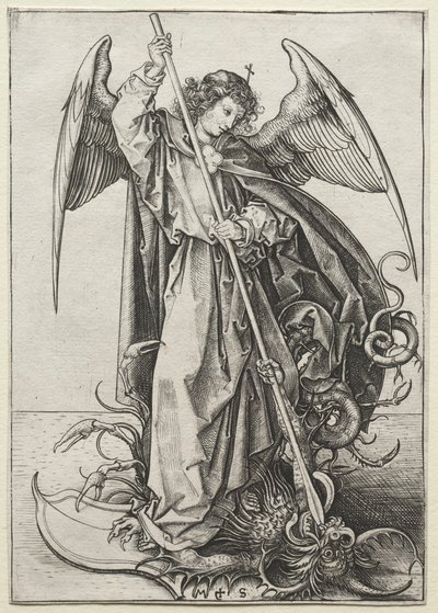 O Arcanjo Miguel Perfurando o Dragão, c. 1475 de Martin Schongauer