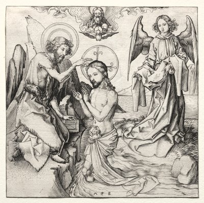 O Batismo de Cristo no Jordão, c. 1480-90. de Martin Schongauer