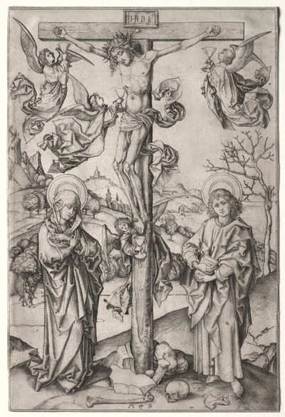 A crucificação com quatro anjos. de Martin Schongauer