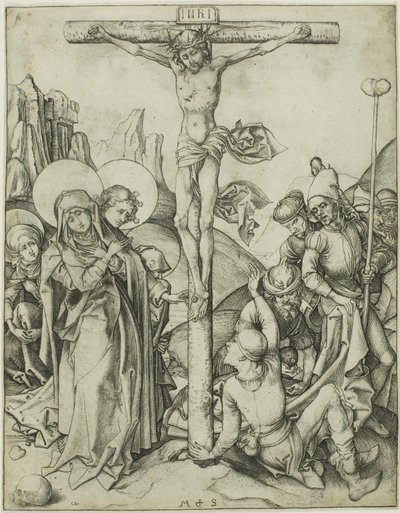 A Crucificação com as Santas Mulheres, São João e os Soldados Romanos de Martin Schongauer