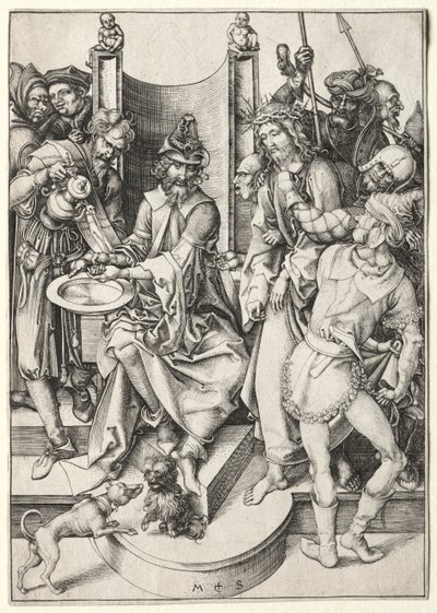 A paixão: Cristo antes de Pilatos. de Martin Schongauer