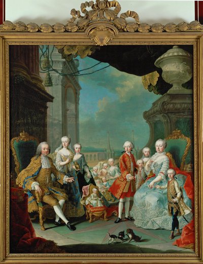 O imperador Francisco I, Maria Teresa e os seus filhos (pintura sobre tela) de Martin van Mytens or Meytens