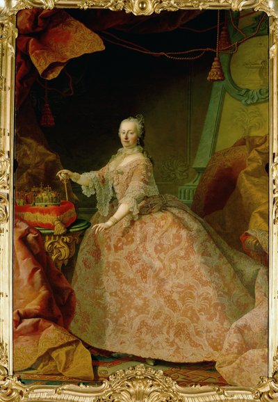 A imperatriz Maria Theresia num manto de renda de Bruxelas, presente das propriedades da Flandres ... (óleo sobre tela) de Martin van Mytens or Meytens