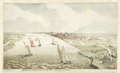 Vista das fortificações perto de Nijmegen no Waal Nymegen Fortificada por Sir General Coehoorn (título no objeto) de Martinus Berkenboom