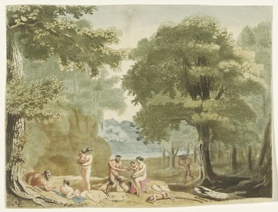 Ninfas e sátiros numa paisagem. de Martinus Berkenboom