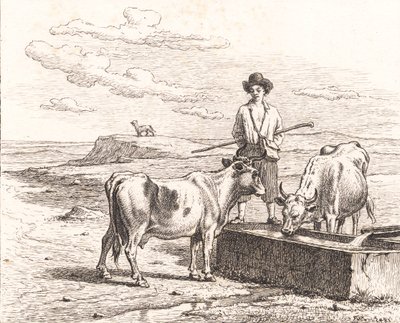 Um menino pastor em um bebedouro. Ilustração para Chr. Winther "Vinte e cinco fotos para crianças pequenas" de Martinus Rørbye