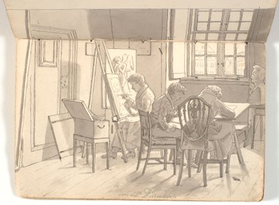 Interior da academia com artistas de pintura e desenho de Martinus Rørbye